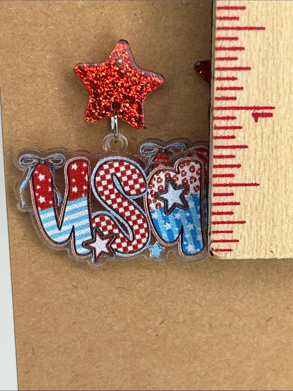 Patriotic USA Glitter Star Stud Dangle Earrings Fashion Jewelry - Picture 2 of 3